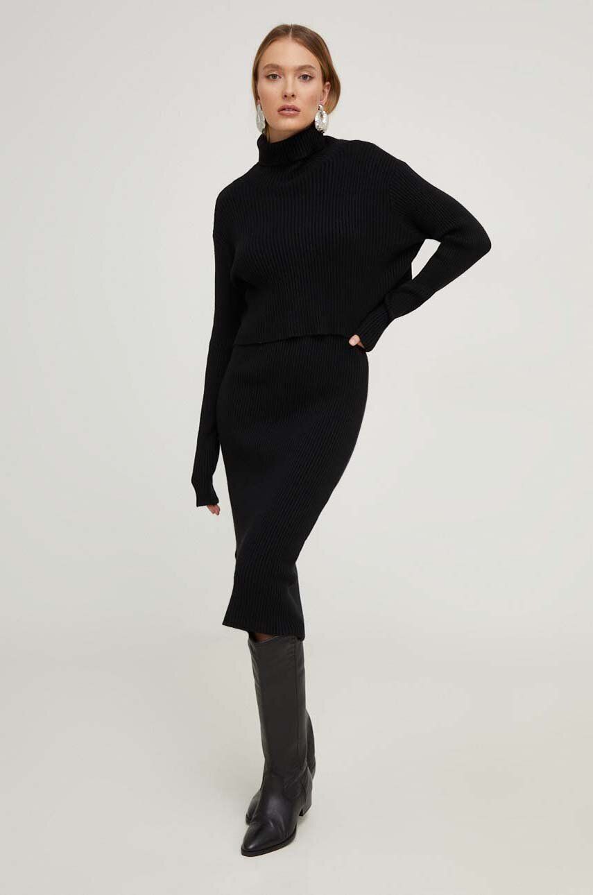 Levně Šaty a svetr Answear Lab černá barva, mini