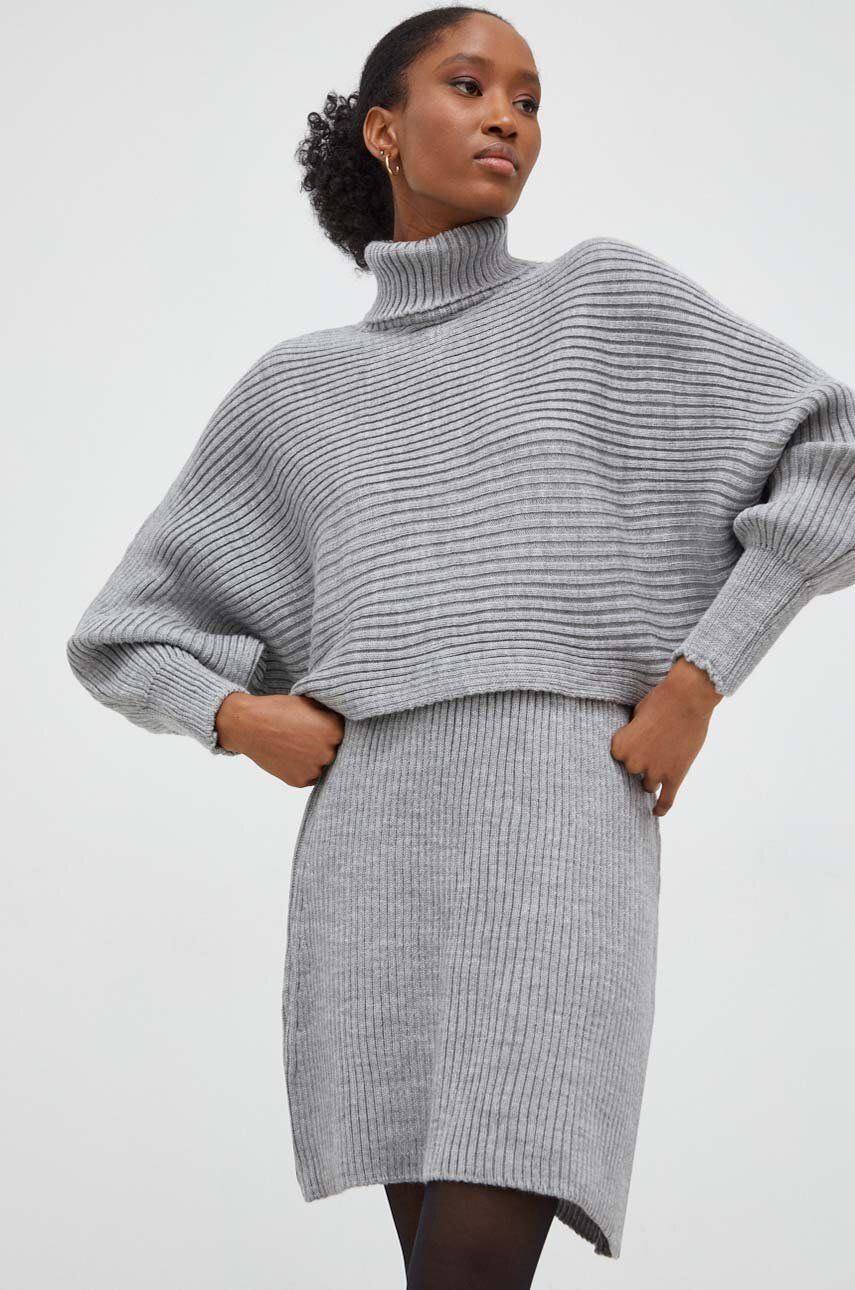 Komplet - svetr a sukně Answear Lab šedá barva - šedá - 100 % Akryl