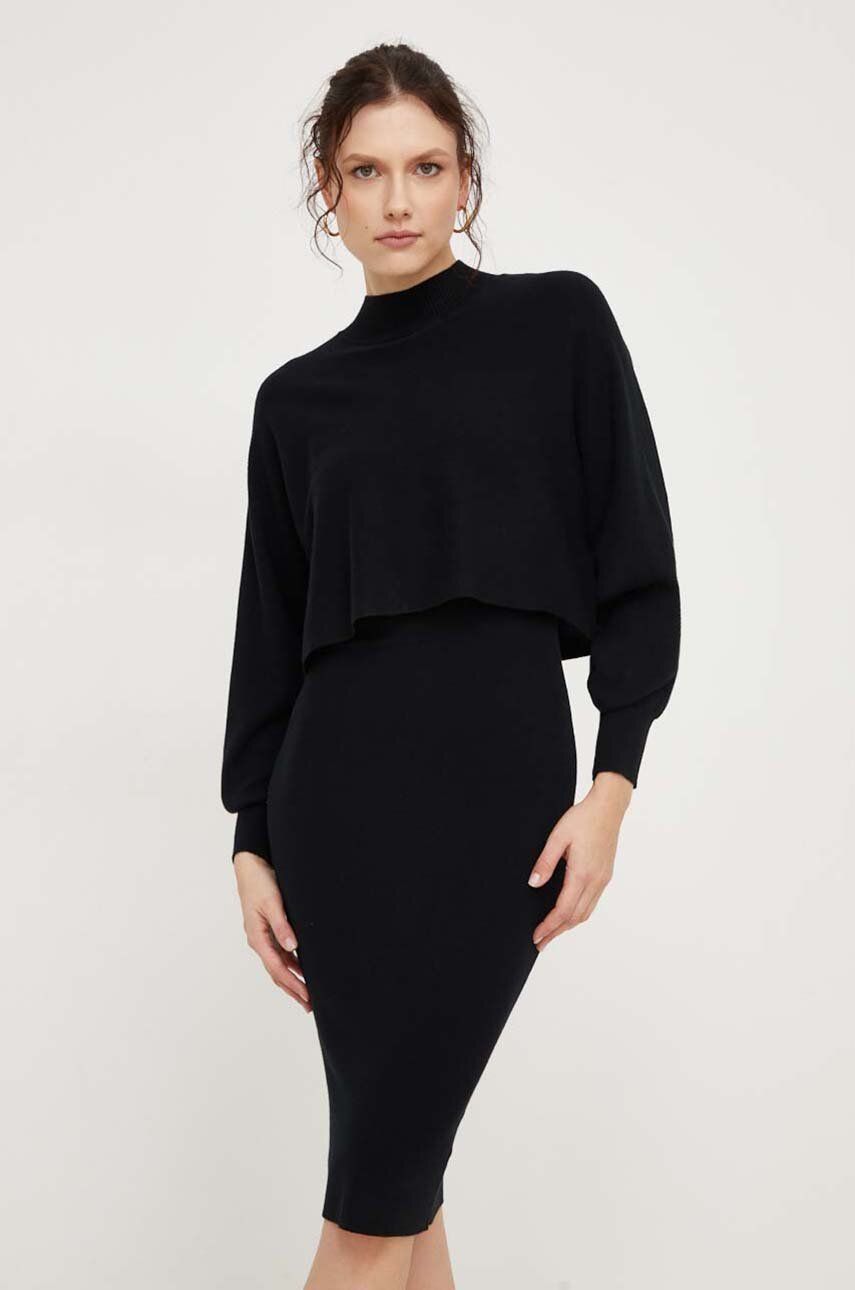 Answear Lab rochie si pulover culoarea negru