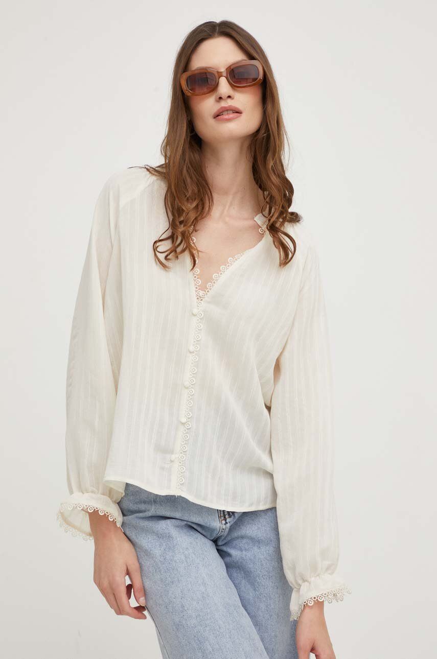 Košile Answear Lab dámská, béžová barva, relaxed, se stojáčkem - béžová -  60 % Bavlna