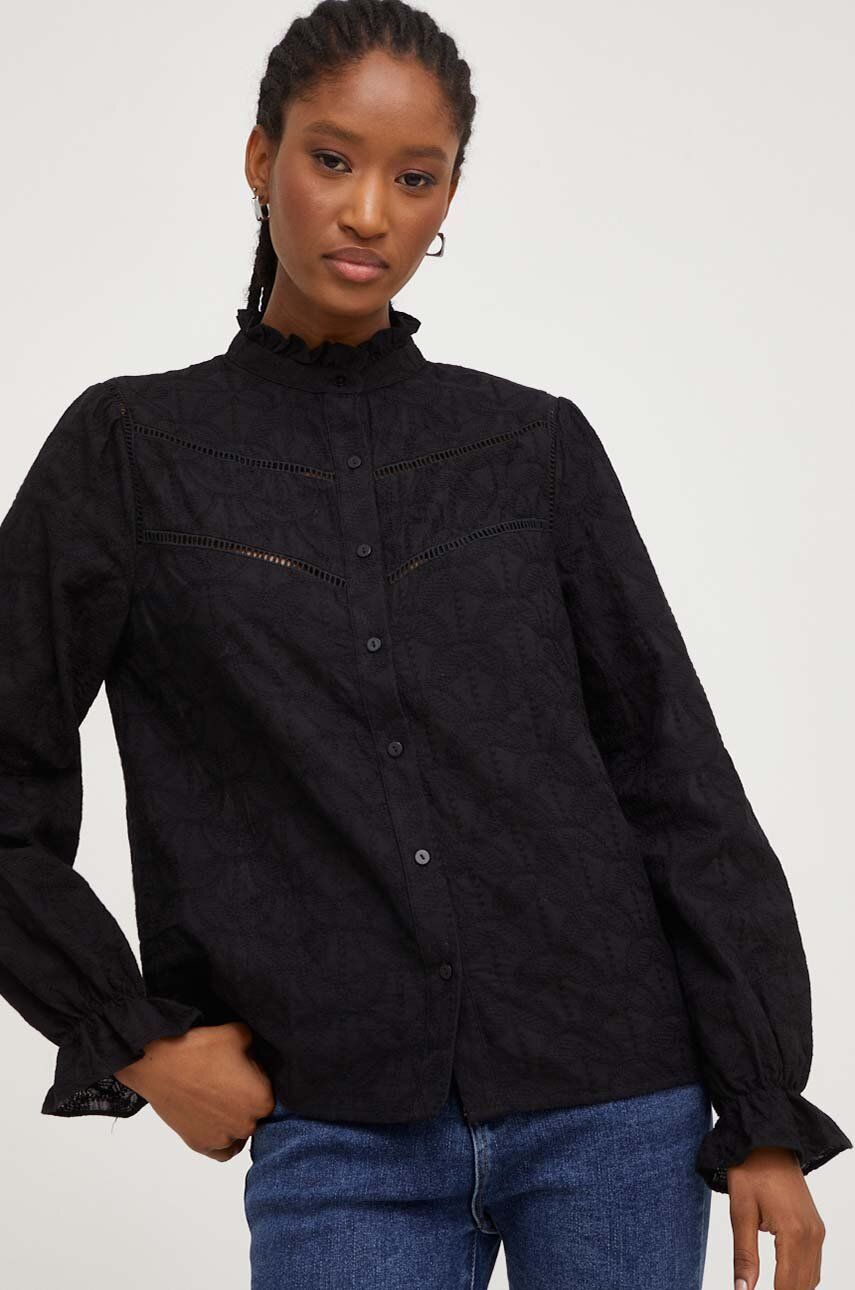 Answear Lab camasa din bumbac X limited collection NO SHAME femei, culoarea negru, cu guler stand-up, regular