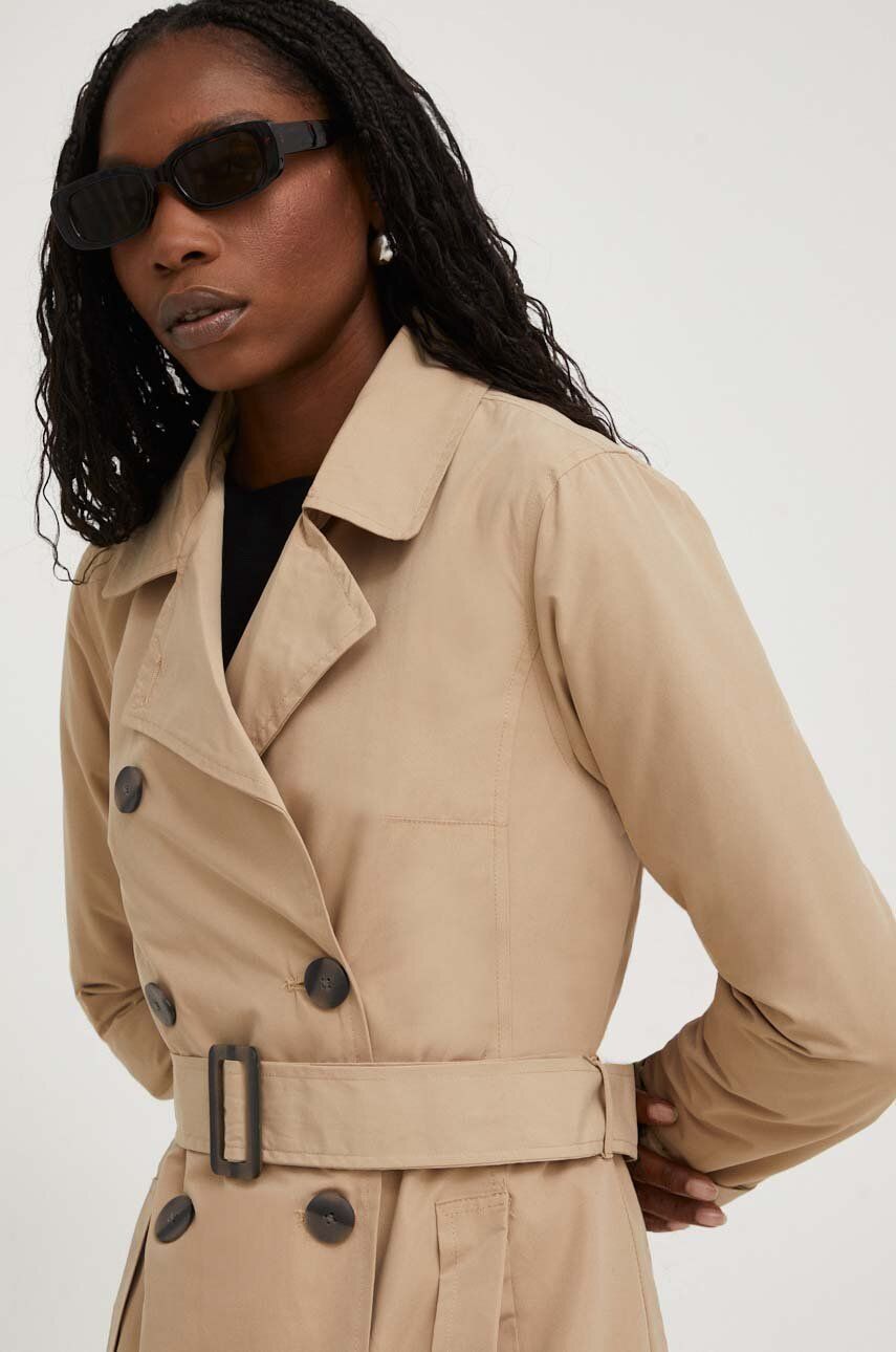 E-shop Trench kabát Answear Lab dámský, béžová barva, přechodný, dvouřadový