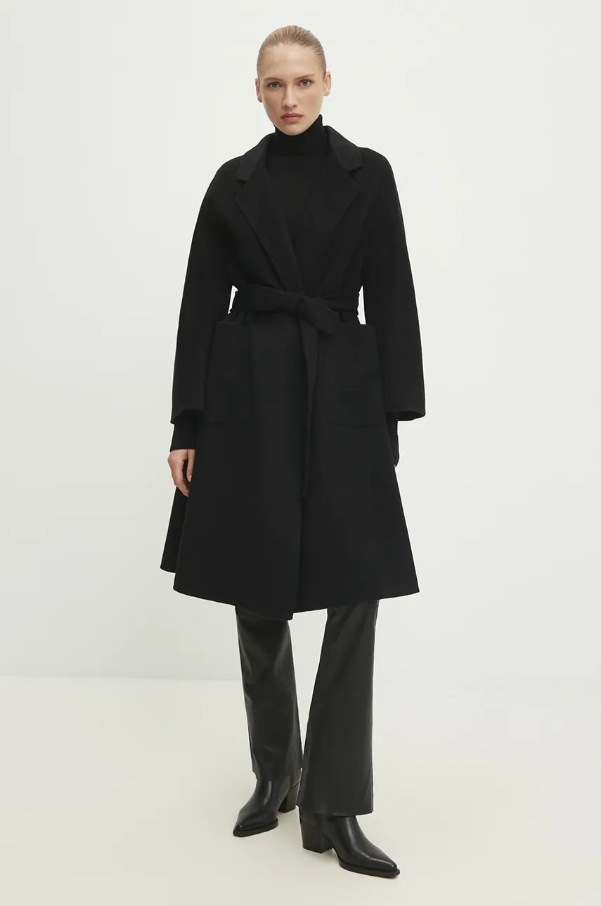 Answear Lab palton de lână culoarea negru, de tranzitie Answear Lab palton de lână culoarea negru, de tranzitie