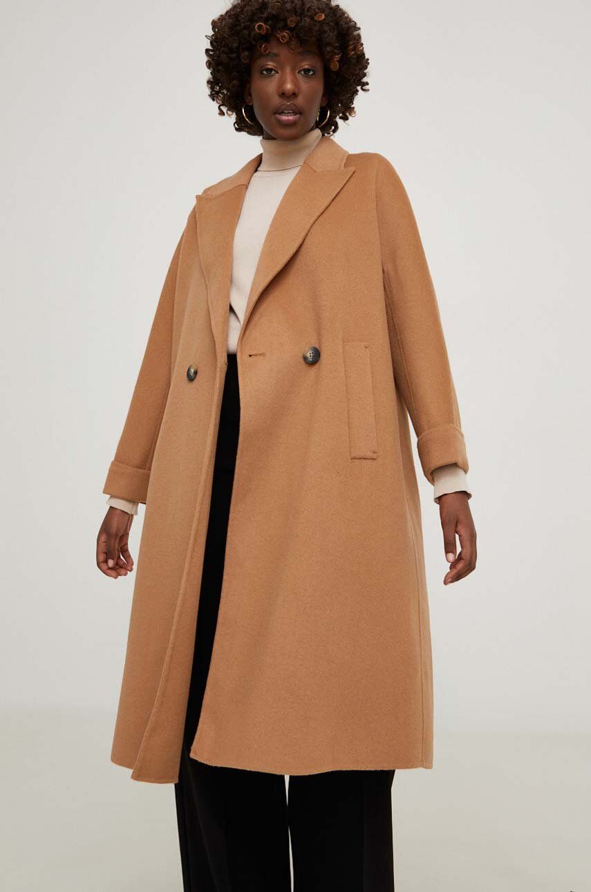 Levně Vlněný kabát Answear Lab béžová barva, přechodný, oversize