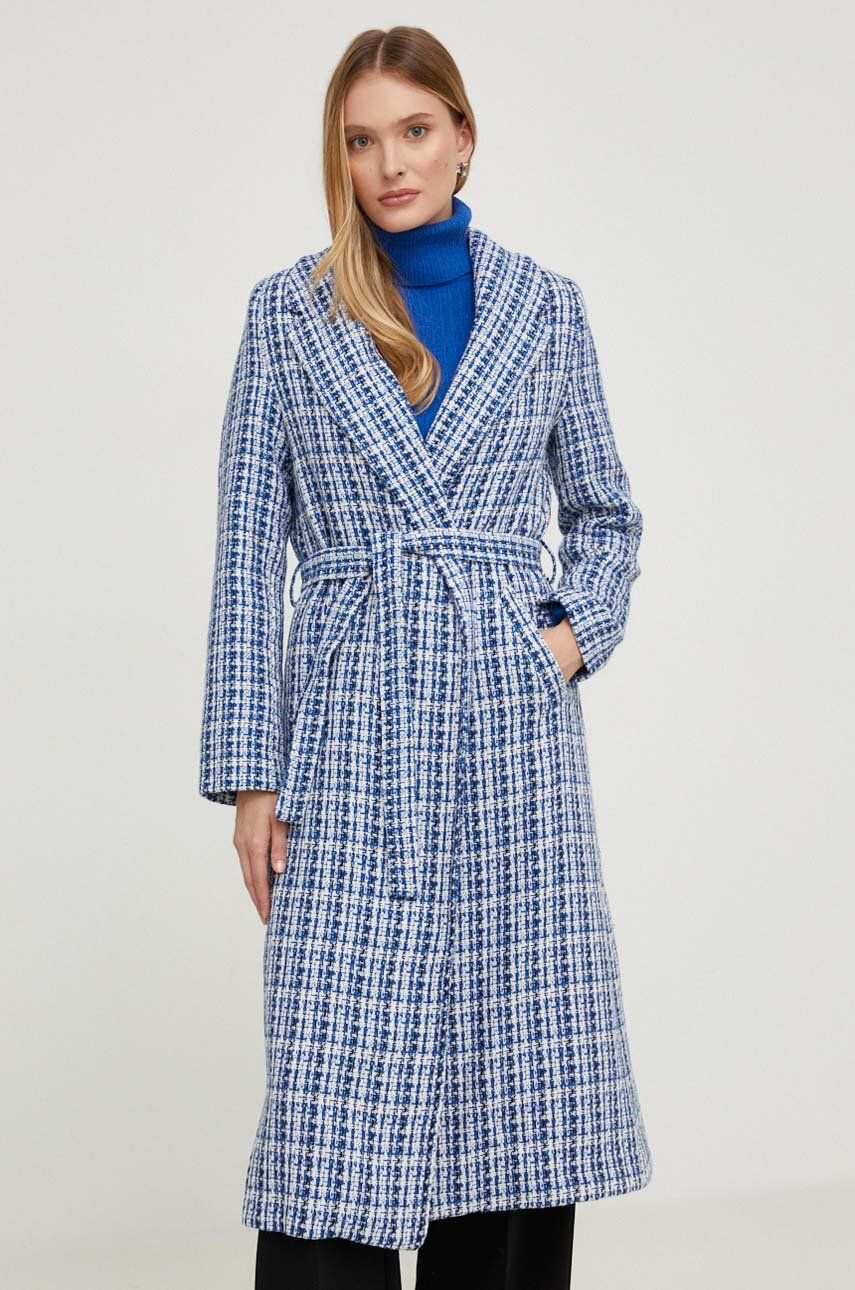 Kabát Answear Lab dámský, přechodný, bez zapínání - modrá - 48 % Polyester