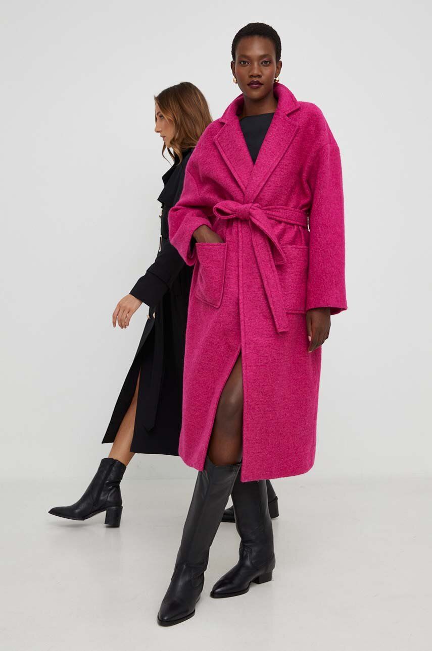Answear Lab palton de lana culoarea roz, de tranzitie, desfacut