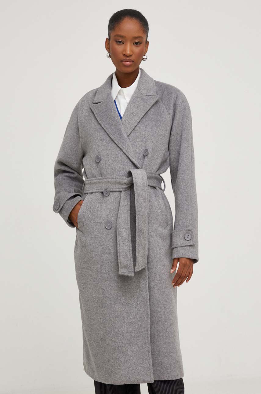 Kabát s vlnou Answear Lab šedá barva, přechodný, dvouřadový - šedá - Hlavní materiál: 70 % Polyester