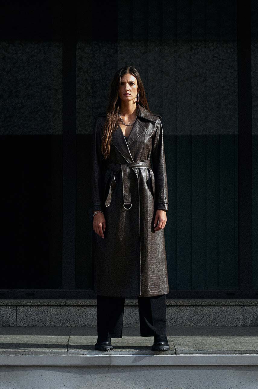 Kabát Answear Lab dámský, hnědá barva, přechodný, bez zapínání