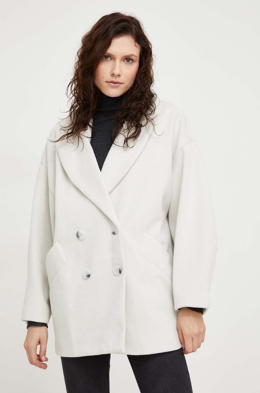 Kabát Answear Lab dámský, bílá barva, přechodný, dvouřadový - bílá - 80 % Polyester