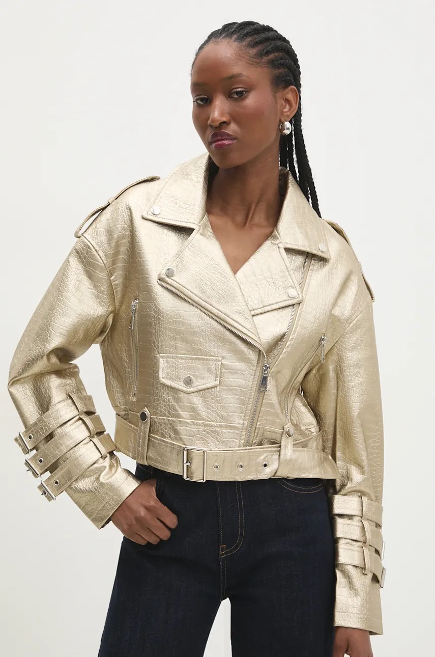 Answear Lab geaca ramones femei, culoarea auriu, de tranzitie, oversize