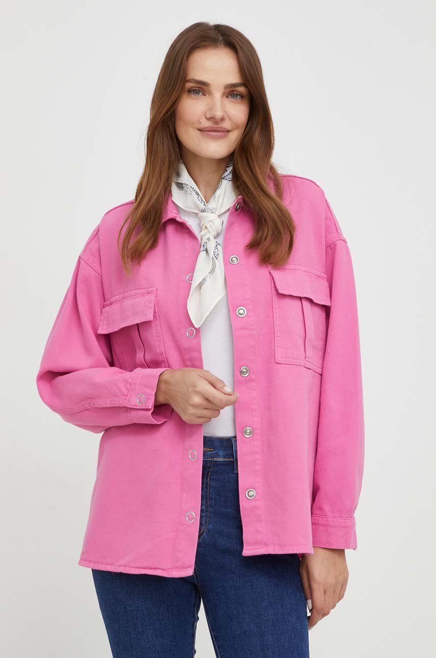 Džínová bunda Answear Lab dámská, růžová barva, přechodná - růžová - 100 % Bavlna