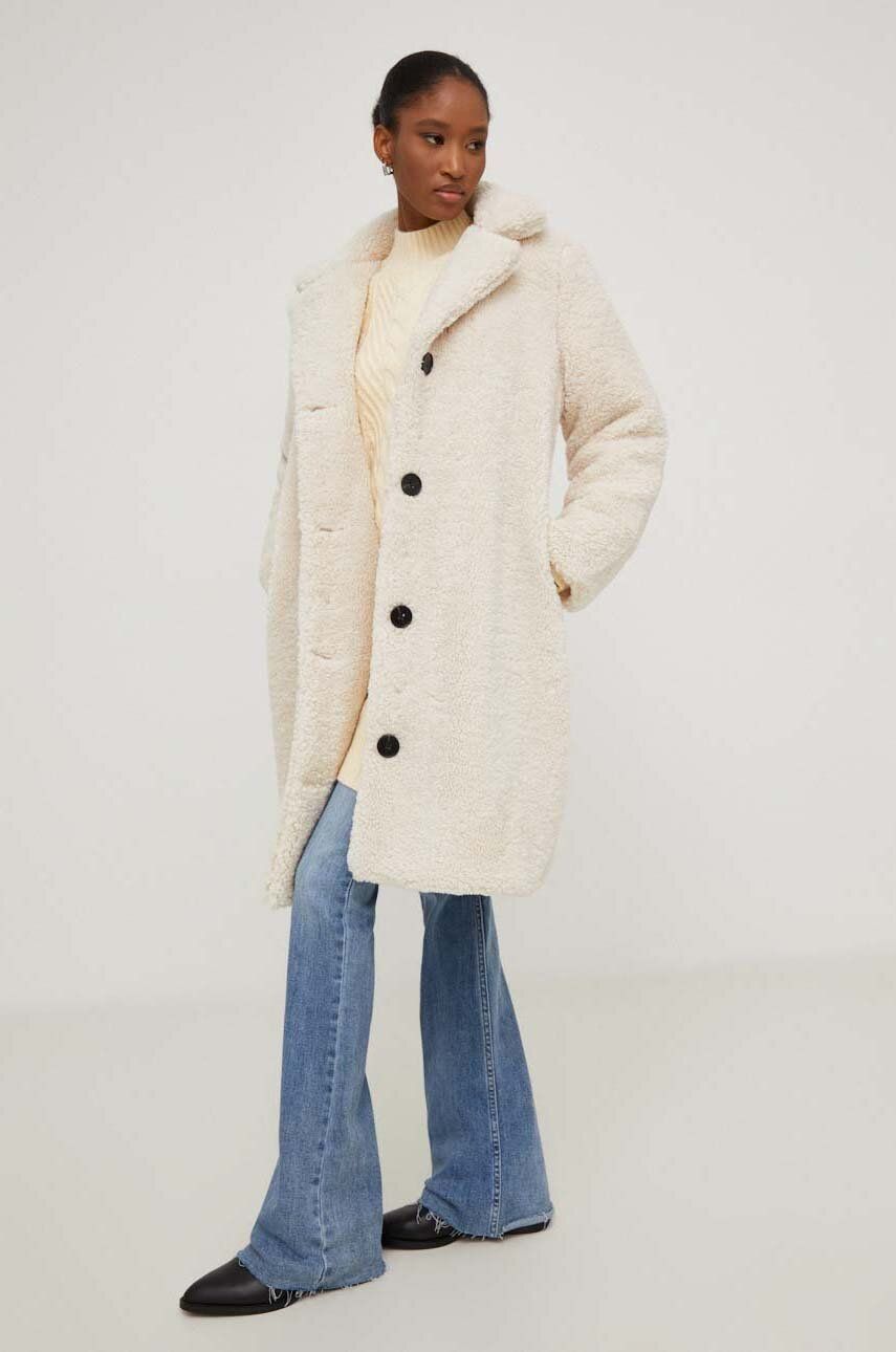 Kabát Answear Lab dámský, béžová barva - béžová - 80 % Polyester