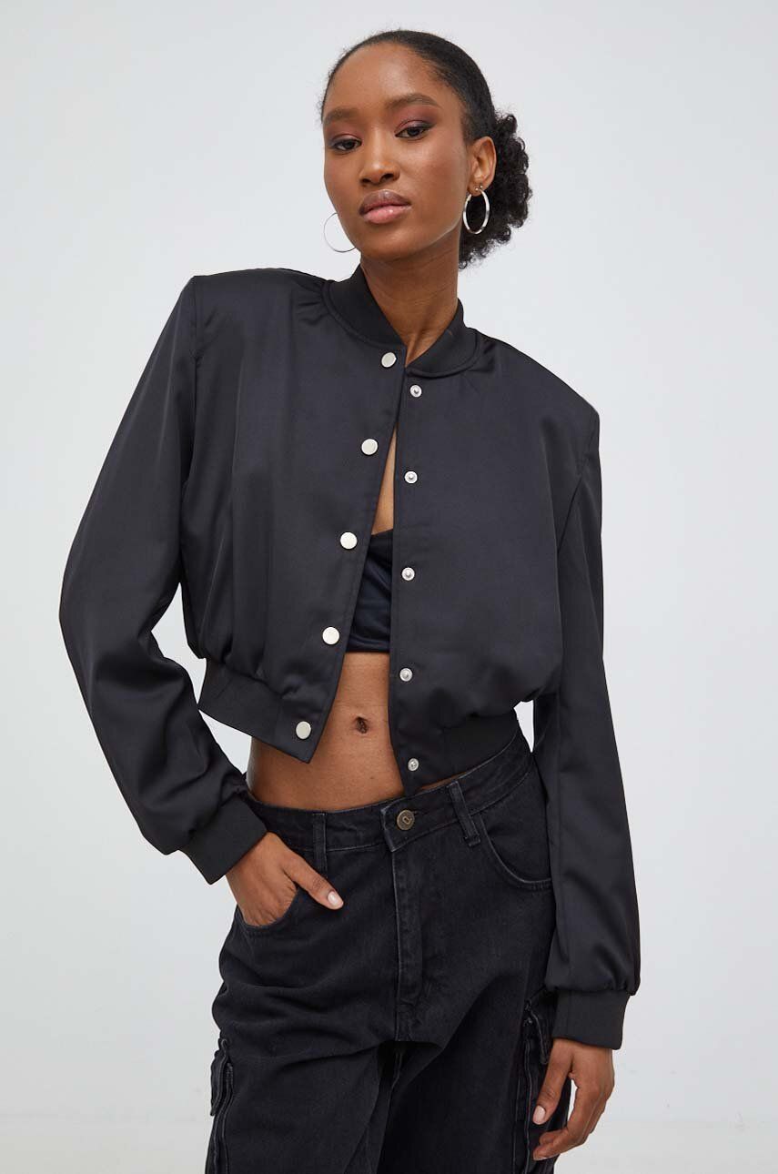 Answear Lab Geaca Bomber Femei, Culoarea Negru, De Tranzitie