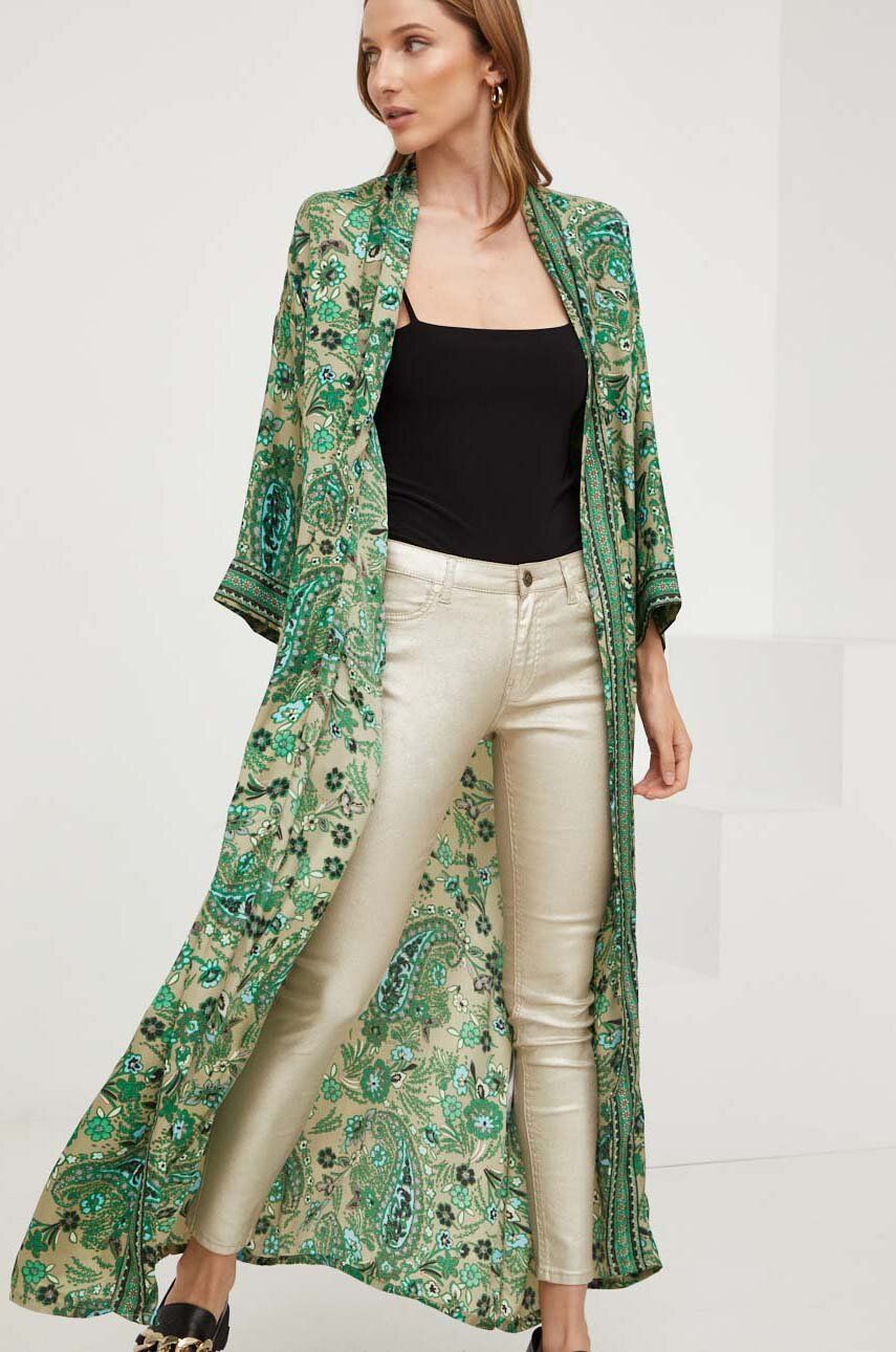 Answear Lab kimono de mătase culoarea verde, modelator