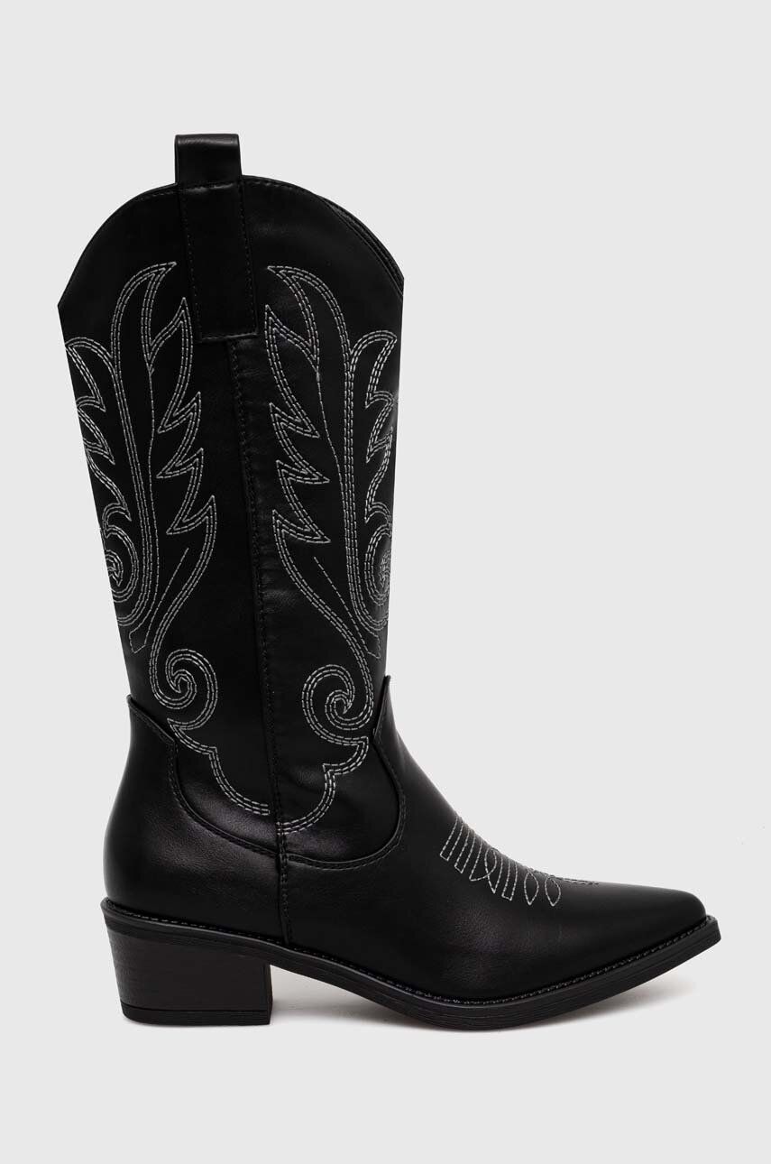 Westernové boty Answear Lab dámské, černá barva, na plochém podpatku - černá - Svršek: Umělá hmota