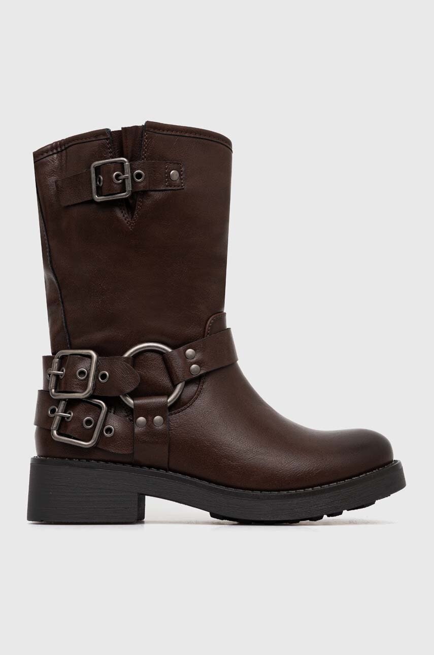 Answear Lab botine femei, culoarea maro, cu toc plat, izolare usoara