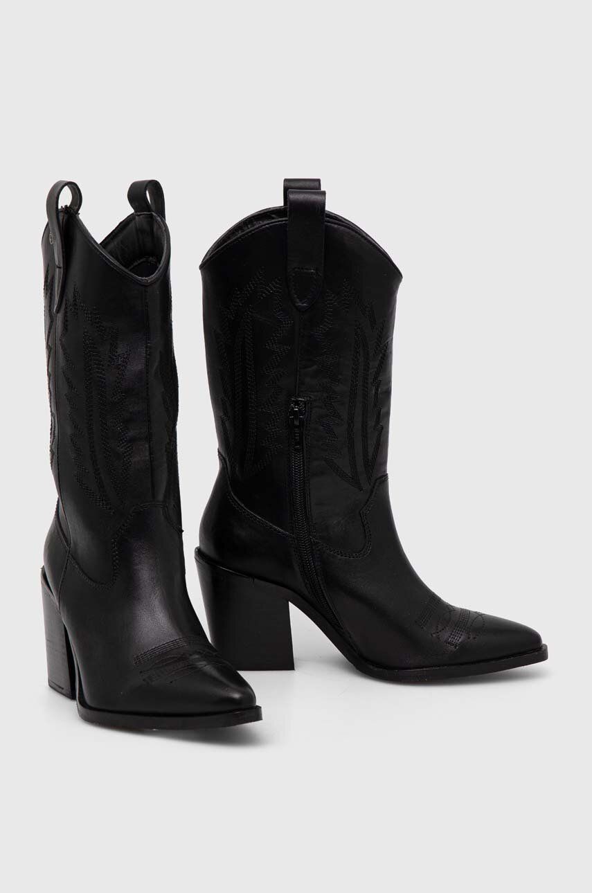Levně Westernové kožené boty Answear Lab černá barva, na podpatku