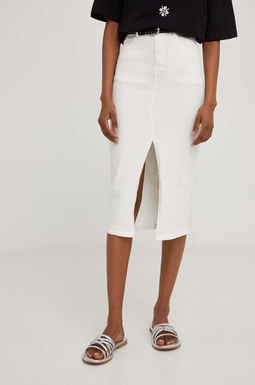 Answear lab fusta jeans culoarea alb, midi, creion