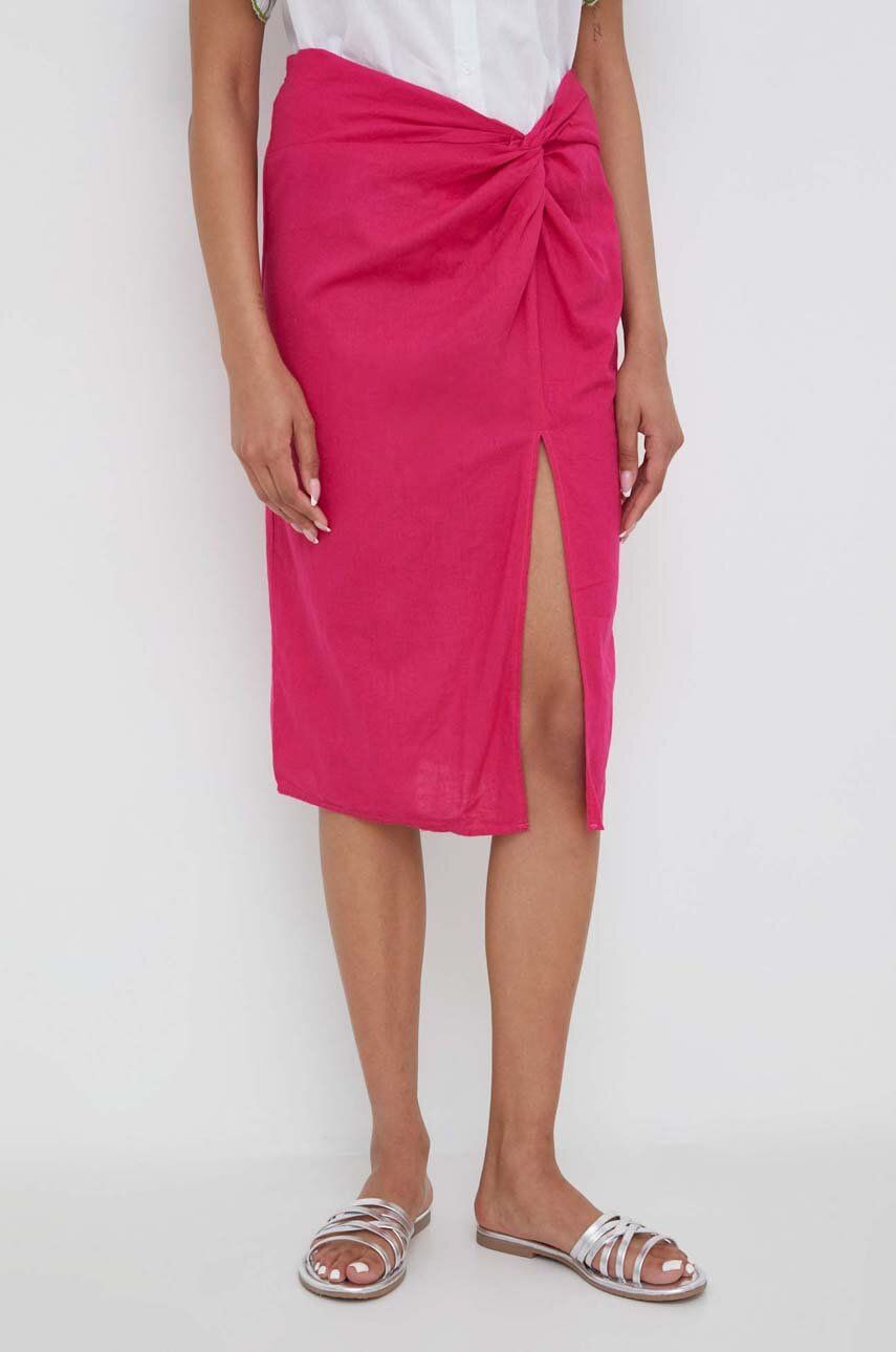 Levně Lněná sukně Answear Lab růžová barva, midi