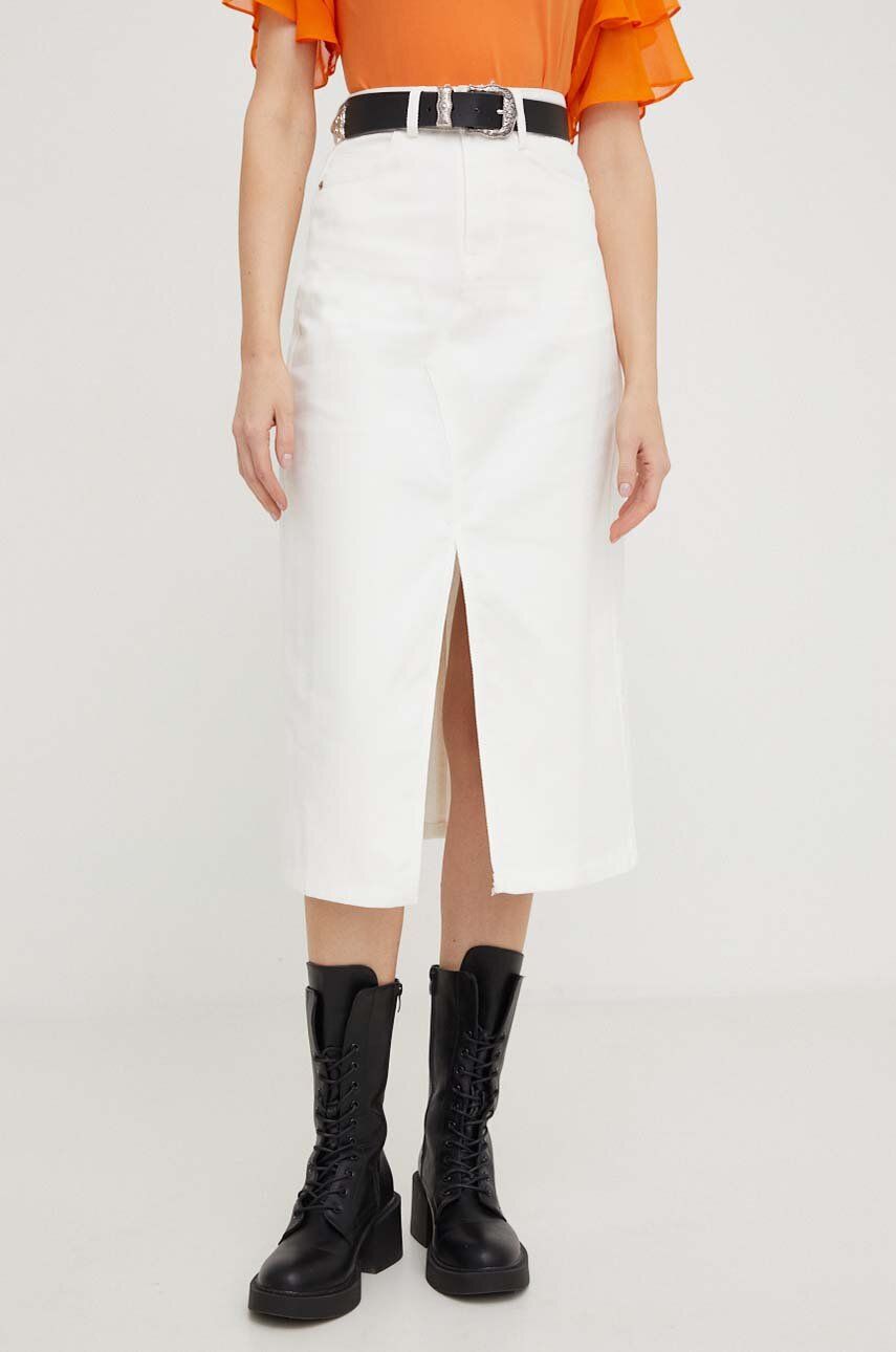 Džínová sukně Answear Lab bílá barva, midi - bílá -  85 % Bavlna