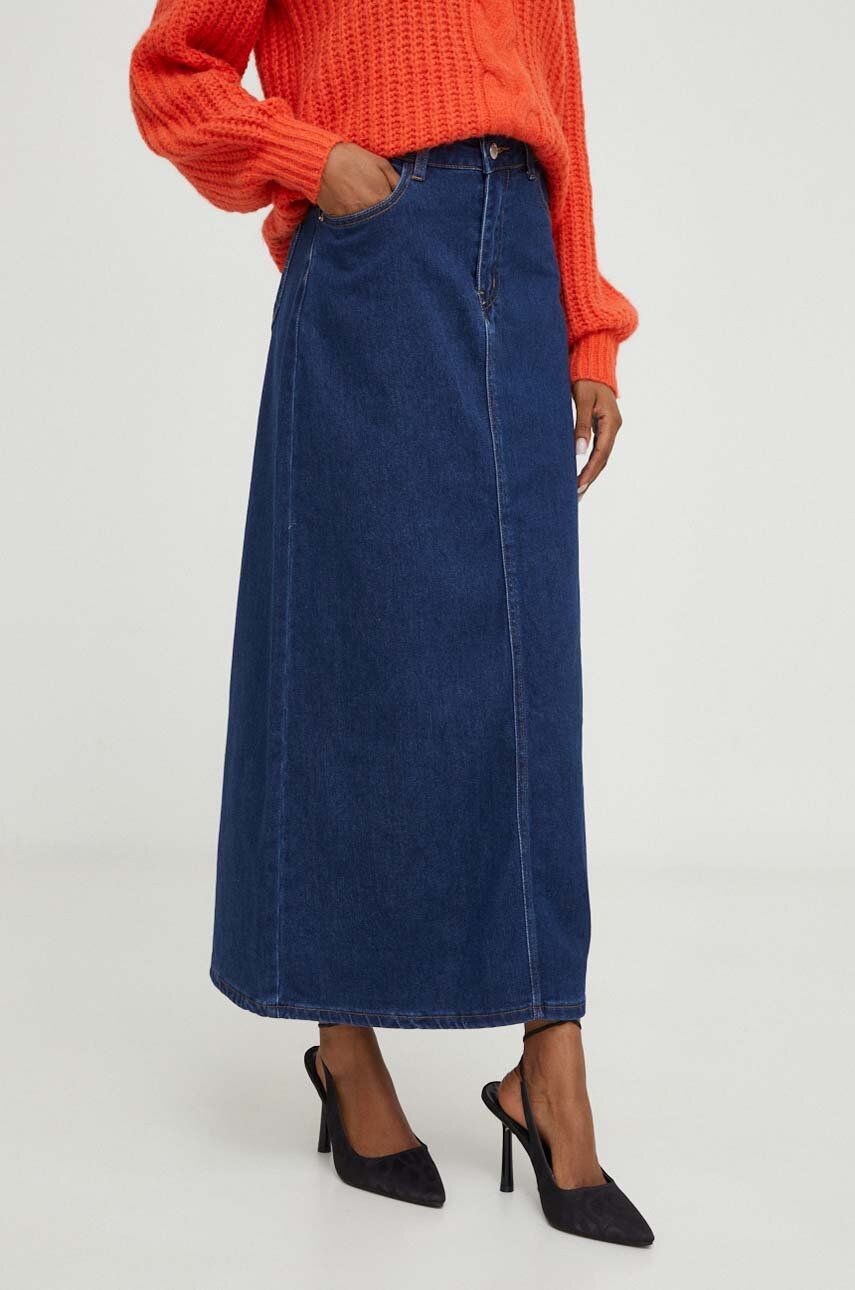 Džínová sukně Answear Lab maxi, áčková - modrá - 100 % Bavlna
