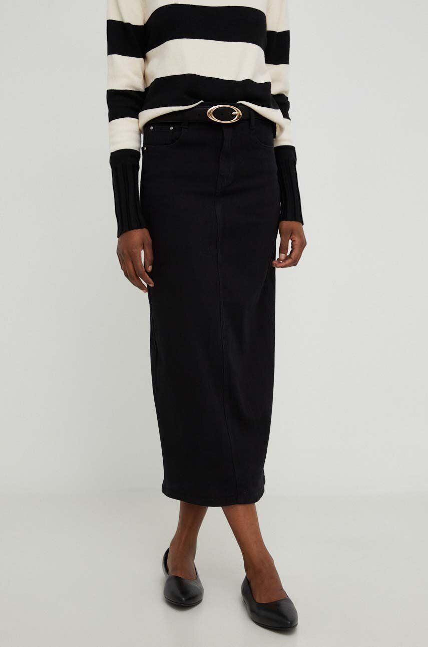 Džínová sukně Answear Lab černá barva, midi, pouzdrová - černá - 98 % Bavlna