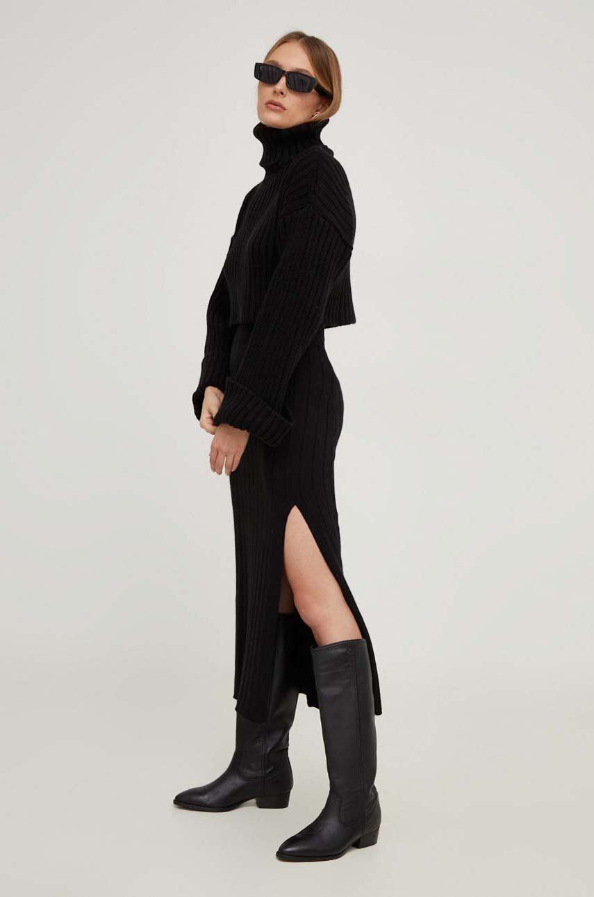 Kašmírová sukně Answear Lab černá barva, maxi, pouzdrová