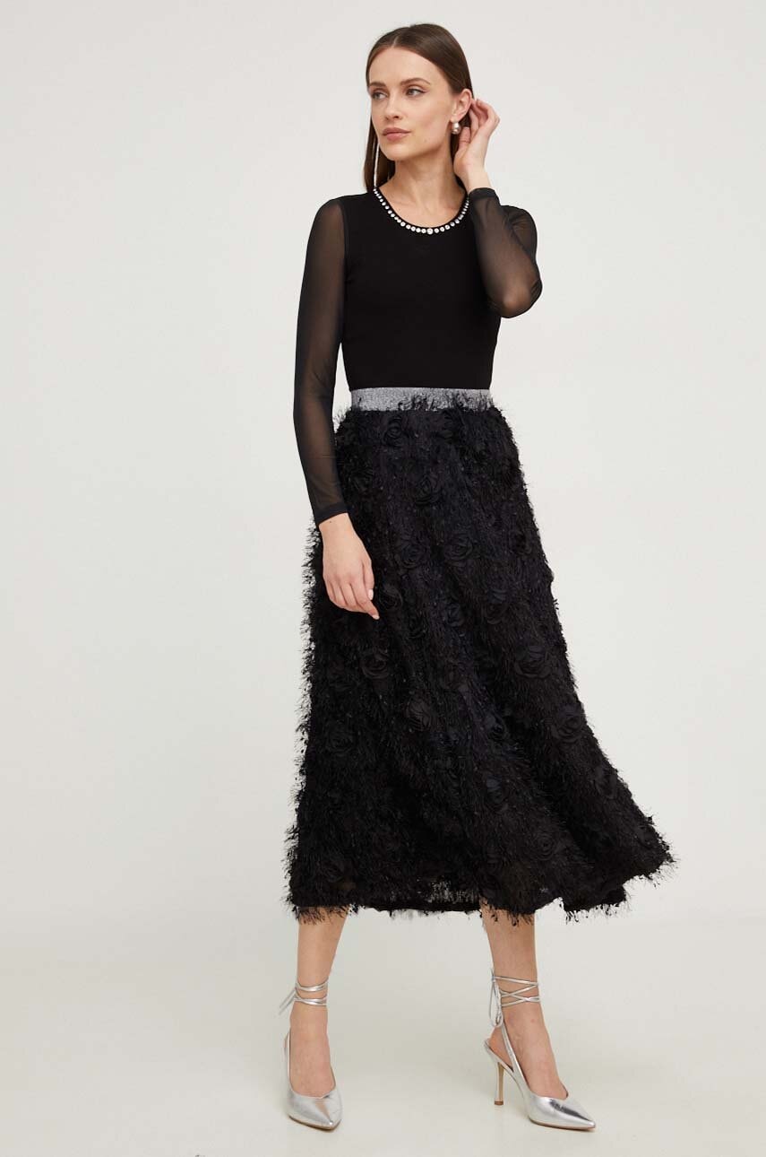 Answear Lab fusta culoarea negru, midi, evazati Answear Lab fusta culoarea negru, midi, evazati