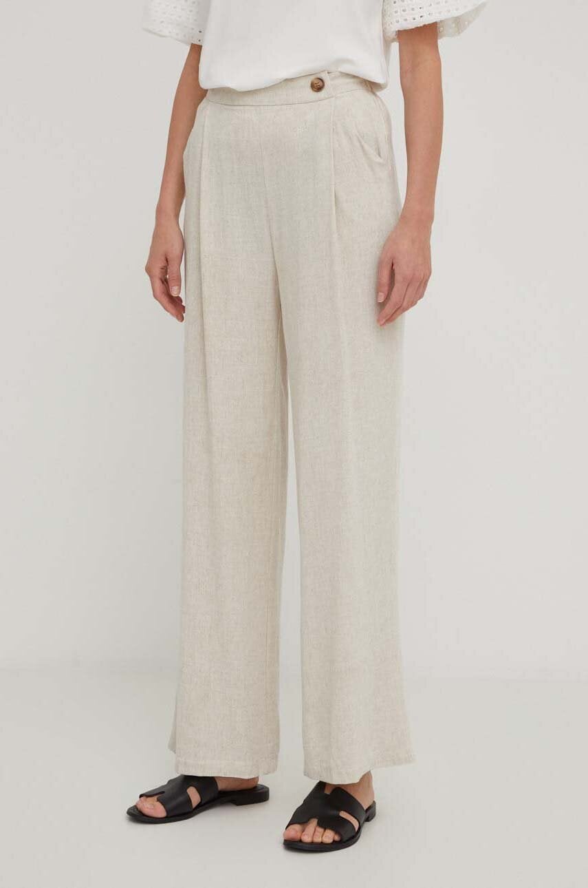 Answear Lab Pantaloni Din In Culoarea Bej, Drept, High Waist