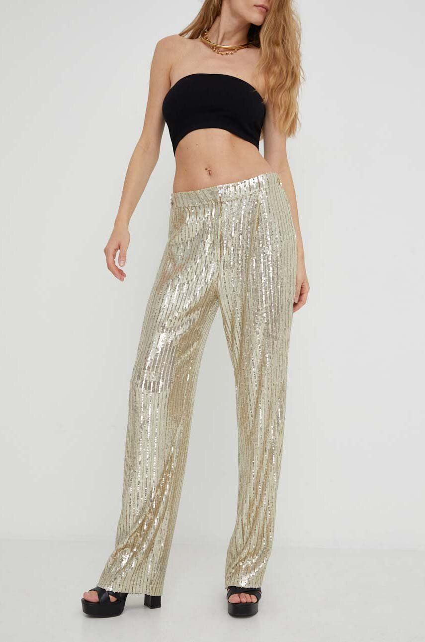 Kalhoty Answear Lab dámské, zlatá barva, jednoduché, high waist - zlatá -  Materiál č. 1: 100 %