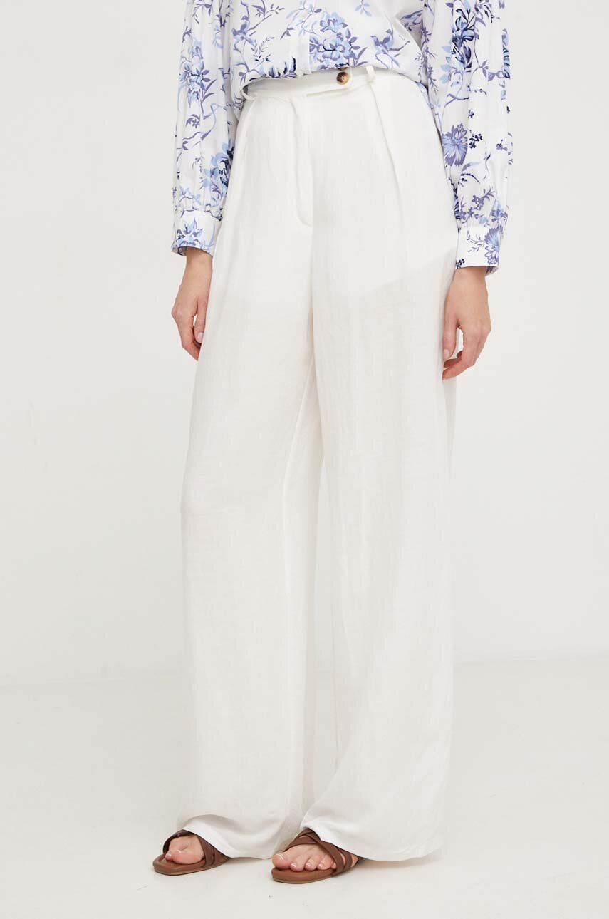 Levně Kalhoty s lněnou směsí Answear Lab bílá barva, široké, high waist