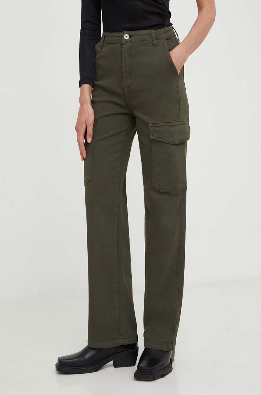 Kalhoty Answear Lab dámské, zelená barva, kapsáče, high waist - zelená -  95 % Bavlna