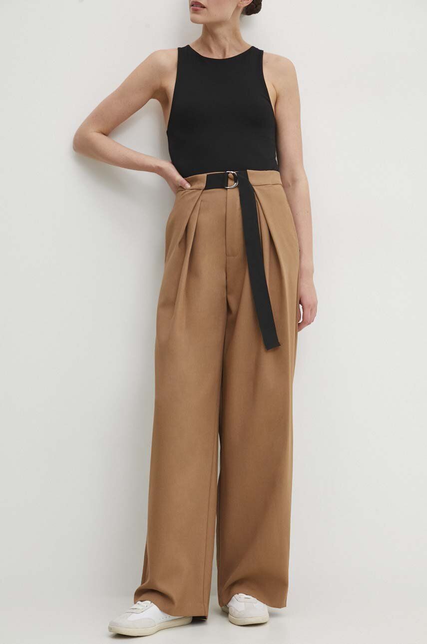 Kalhoty Answear Lab dámské, hnědá barva, široké, high waist