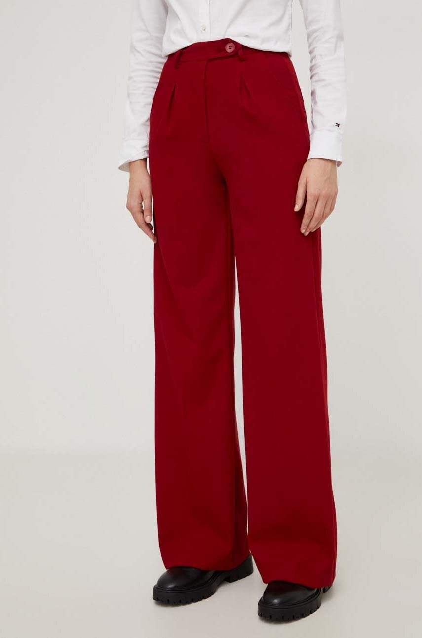 Answear Lab Pantaloni Femei, Culoarea Rosu, Evazati, High Waist