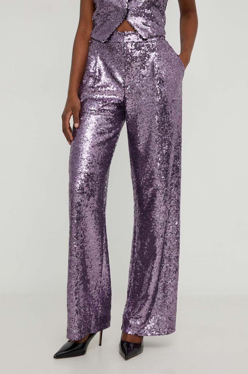 Kalhoty Answear Lab dámské, fialová barva, široké, high waist - fialová - 85 % Polyester