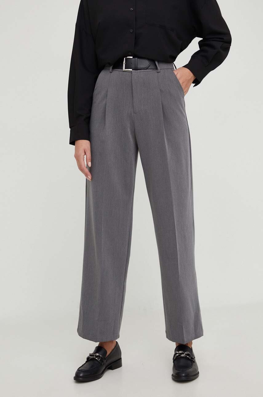 Answear Lab pantaloni femei, culoarea gri, drept, high waist