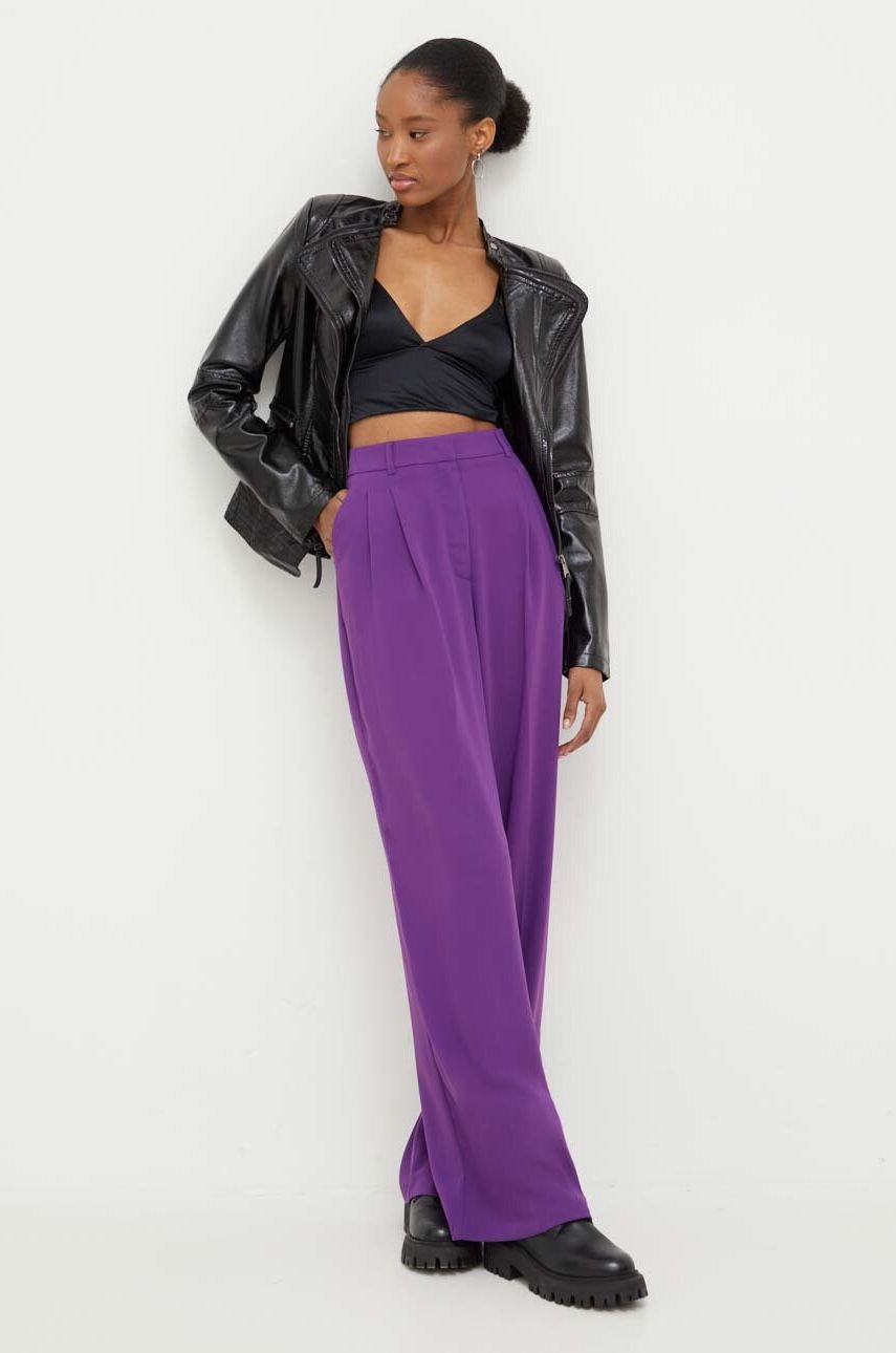 Answear Lab Pantaloni Femei, Culoarea Violet, Lat, High Waist