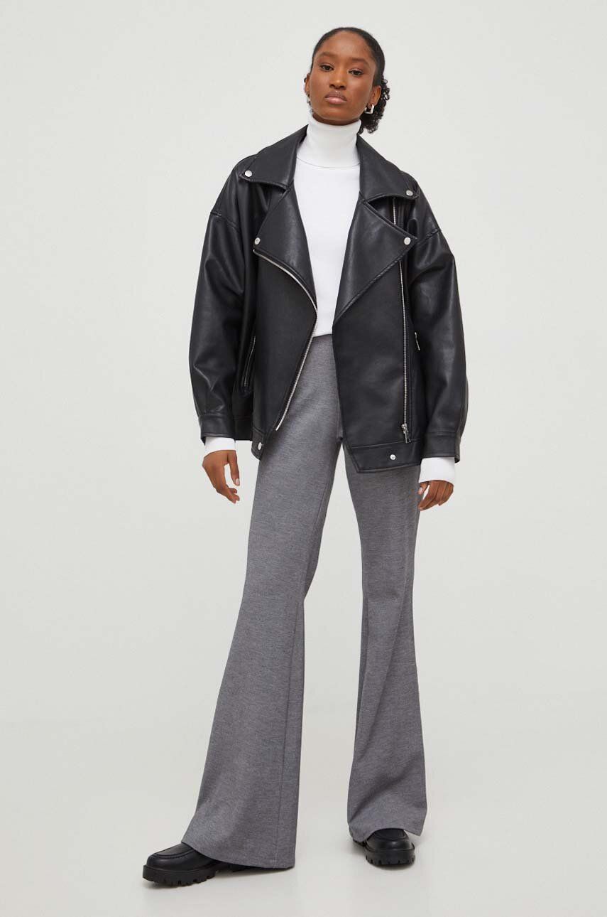 Kalhoty Answear Lab dámské, šedá barva, zvony, high waist - šedá - 70 % Viskóza