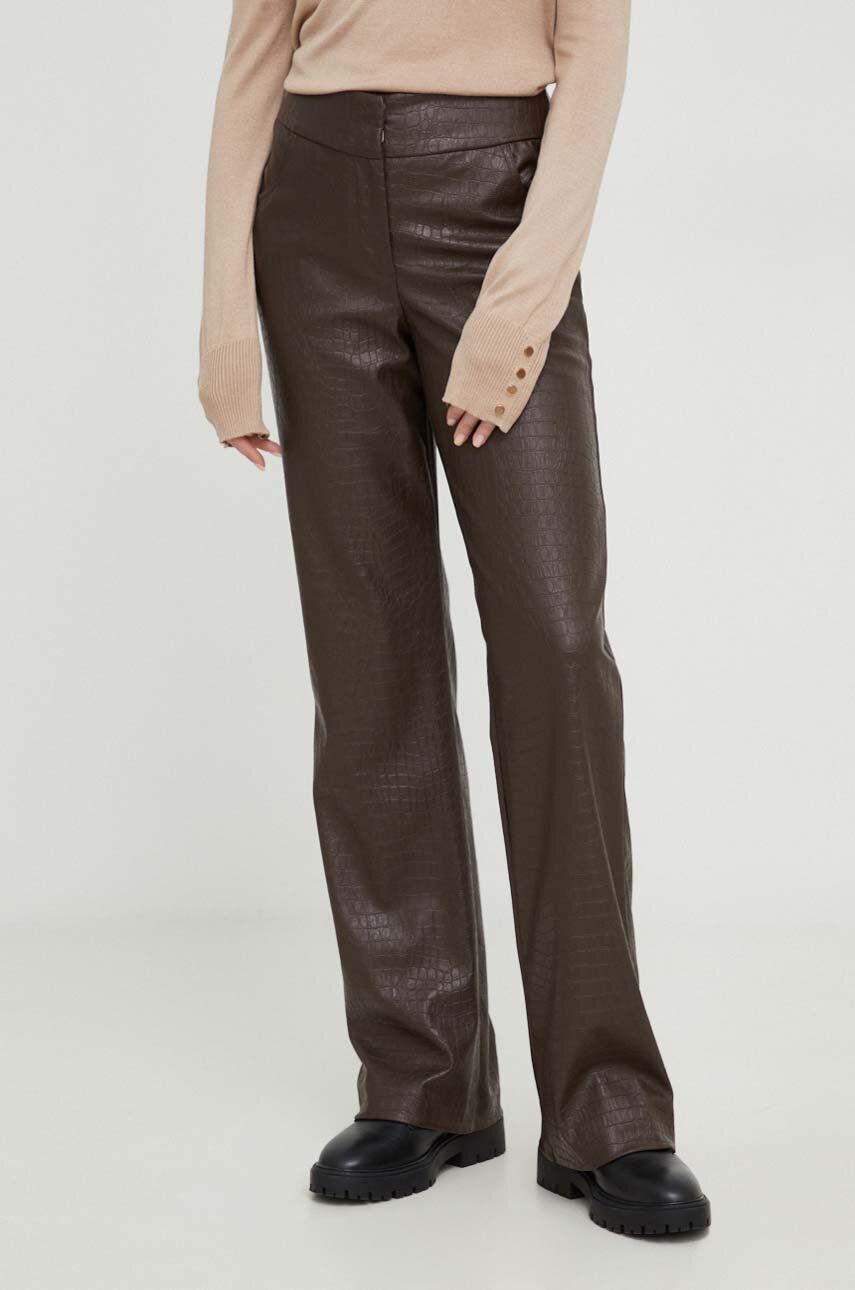 Kalhoty Answear Lab dámské, hnědá barva, zvony, high waist - hnědá - 60 % Polyuretan