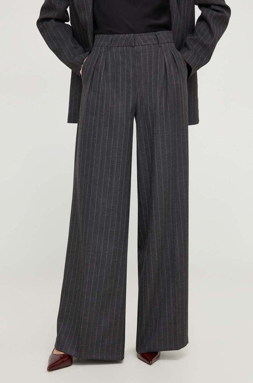 Answear Lab pantaloni din lână culoarea gri, lat, high waist