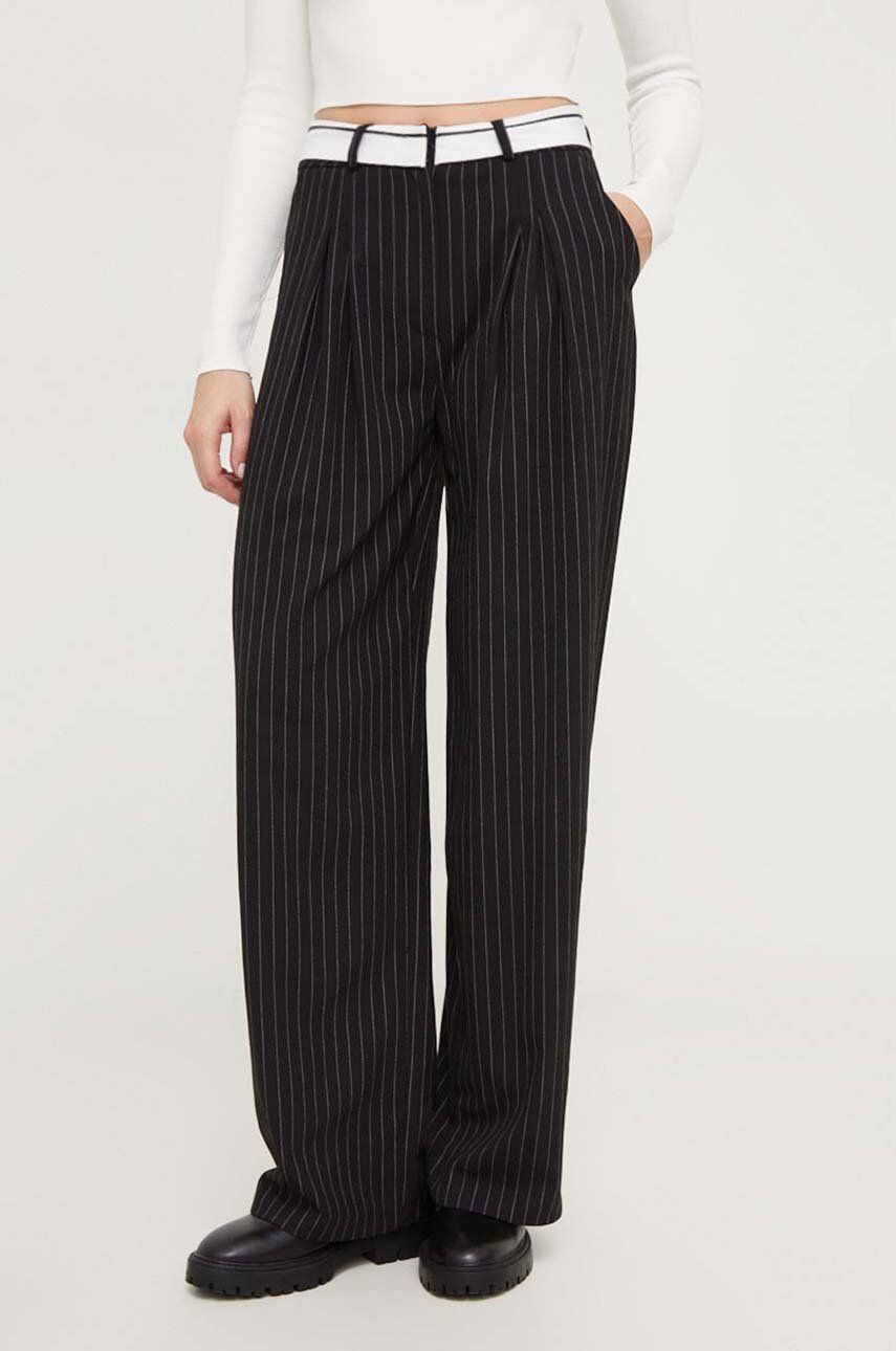 Answear Lab pantaloni de bumbac culoarea negru, lat, high waist