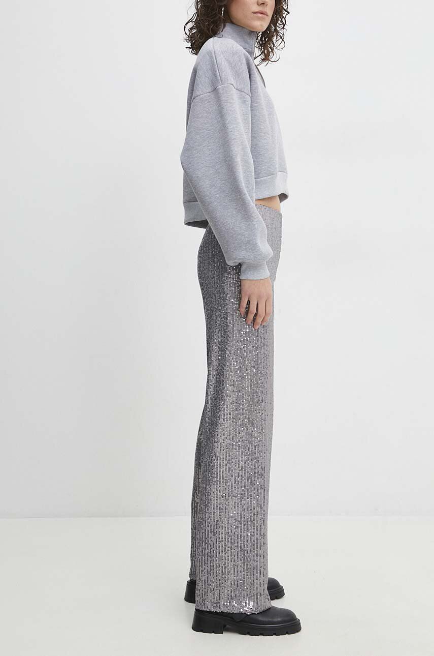 E-shop Kalhoty Answear Lab dámské, stříbrná barva, široké, high waist