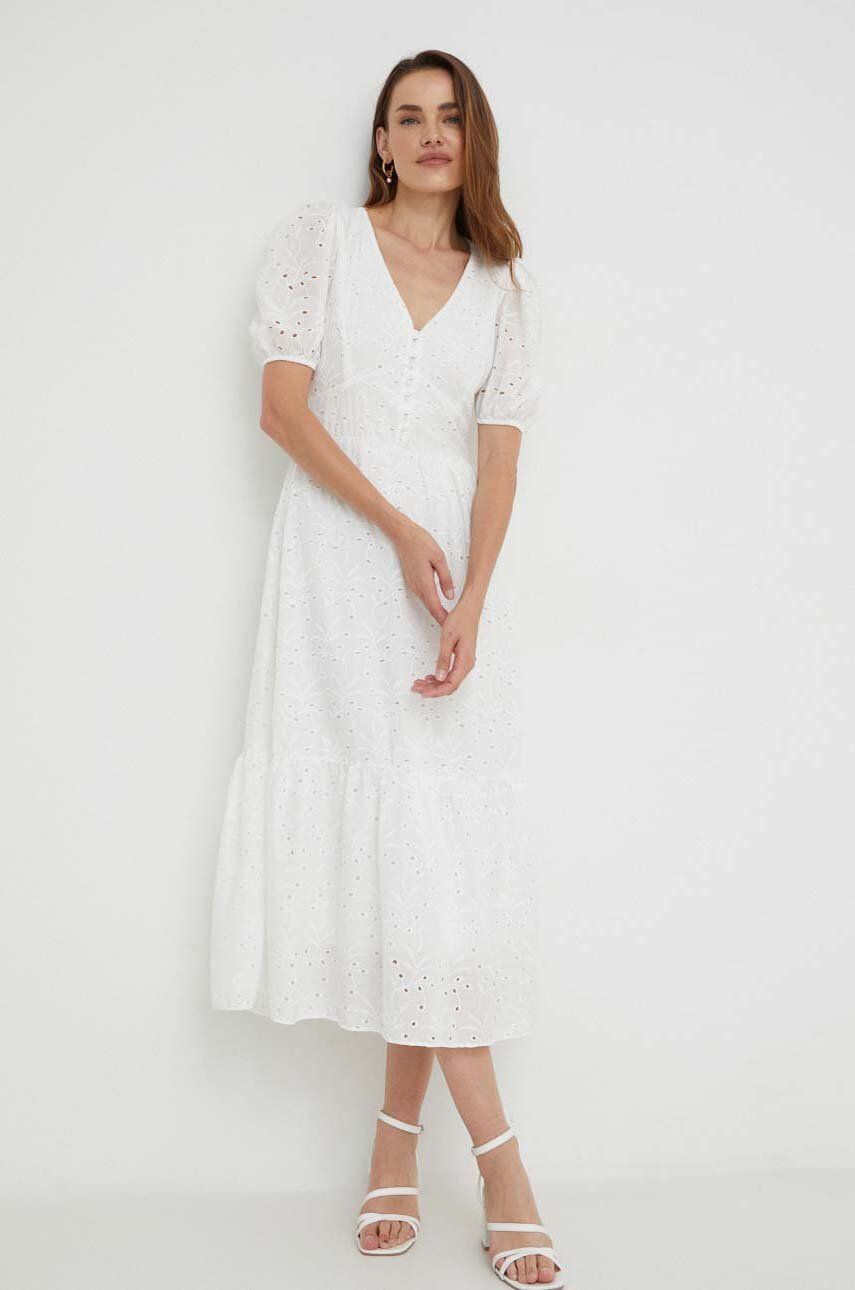 Answear Lab rochie din bumbac culoarea alb, midi, evazati
