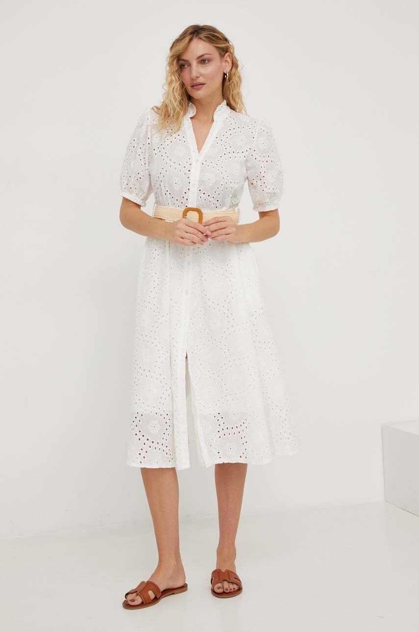 Answear Lab rochie din bumbac culoarea alb, midi, evazati image1