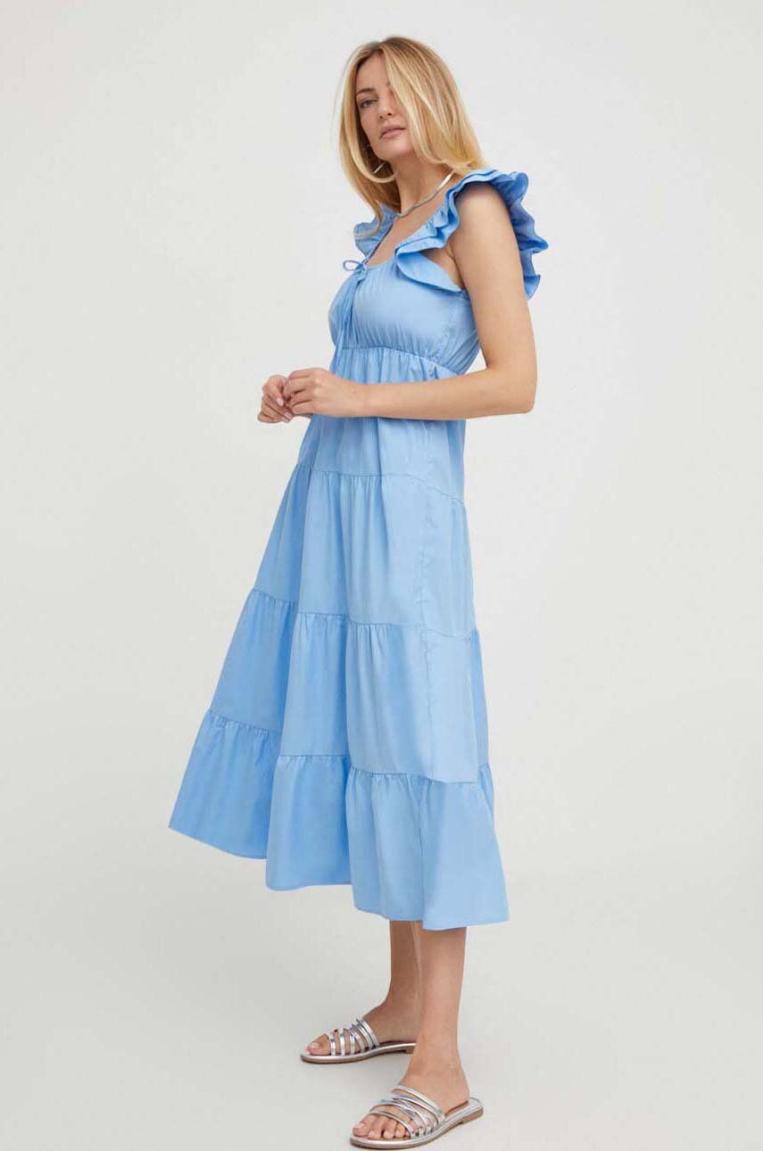 Bavlněné šaty Answear Lab midi - modrá -  100 % Bavlna