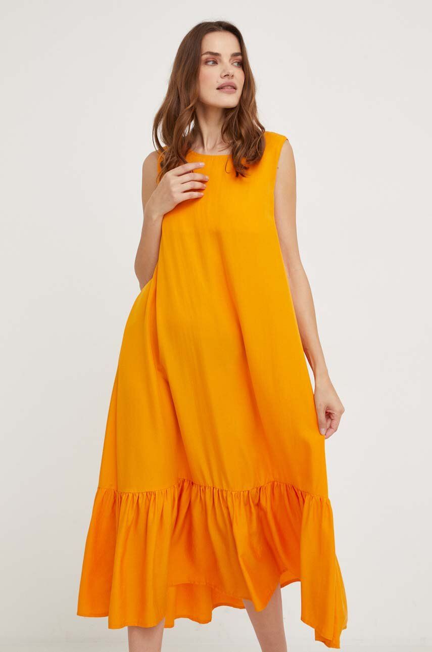Haljina Answear Lab boja: narančasta, midi, širi se prema dolje
