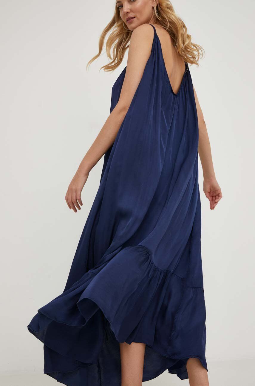 Answear Lab rochie din amestec de matase culoarea albastru marin, maxi, oversize