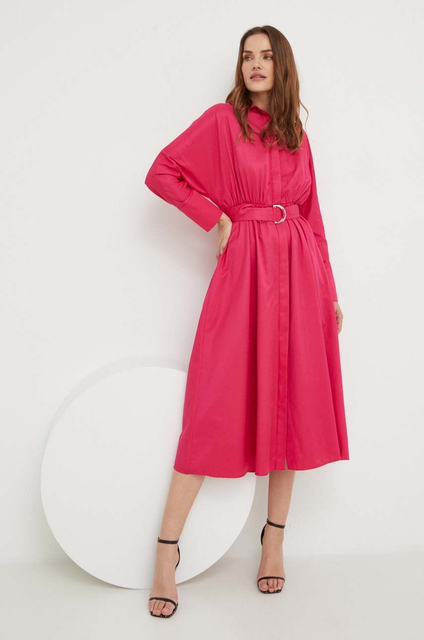 Answear Lab rochie din bumbac culoarea roz, midi, oversize