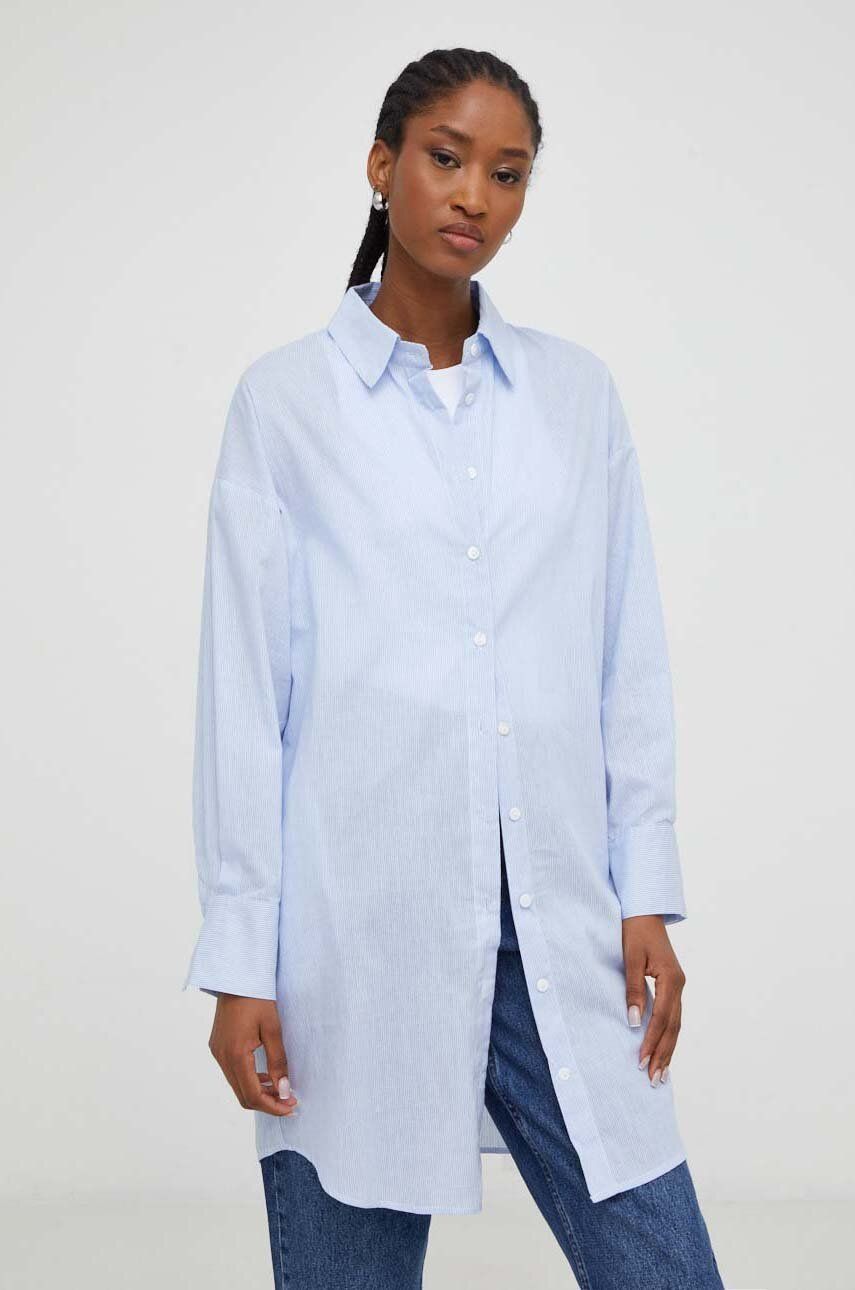 Bavlněná košile Answear Lab mini, oversize - modrá -  100 % Bavlna