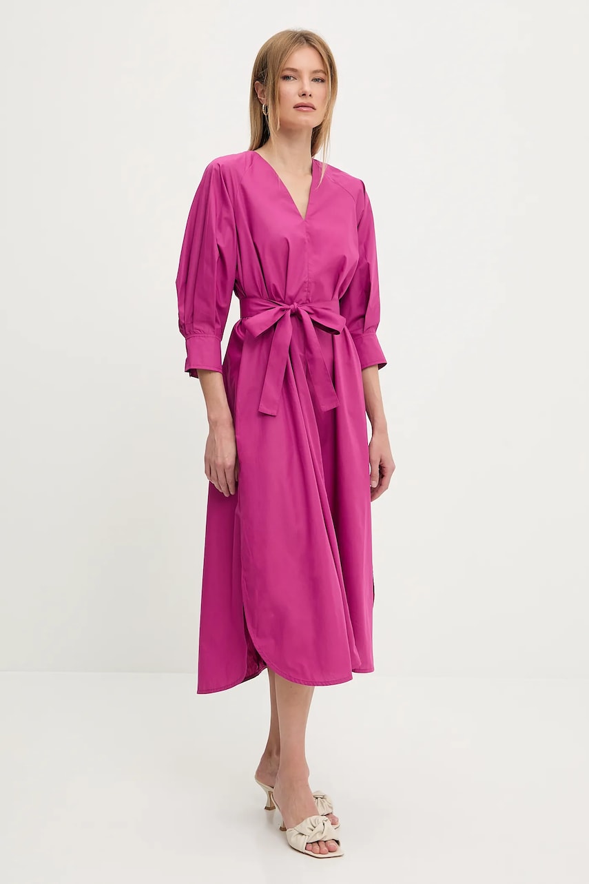 Answear.LAB sukienka bawełniana kolor różowy midi rozkloszowana